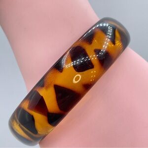 Vintage Tortoiseshell Lucite Bangle Bracelet Amber Brown Chunky Retro